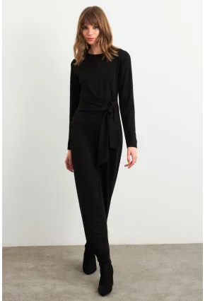 Kadın Siyah Bağlama Detaylı Midi Sweat Elbise MHOL100