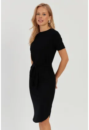 Kadın Siyah Bağlamalı Kaşkorse Midi Elbise LPP1270