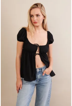 Kadın Siyah Bağlamalı Rustik Bluz ZH128