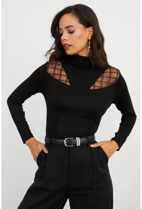 Kadın Siyah Balıkçı Bluz BK1548