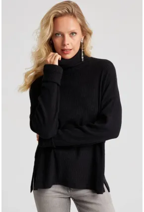 Kadın Siyah Balıkçı Fitilli Triko Kazak AYD257