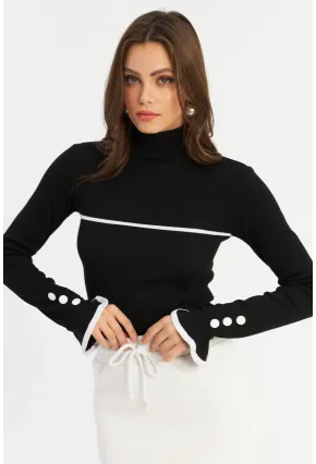 Kadın Siyah Balıkçı Kaşkorse Bluz EY2949