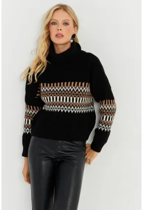 Kadın Siyah Balıkçı Triko Kazak YZ527