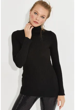 Kadın Siyah Balıkçı Yaka Triko Bluz MSS128