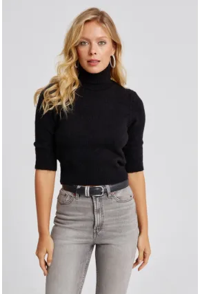Kadın Siyah Balıkçı Yaka Triko Kazak KZ2499