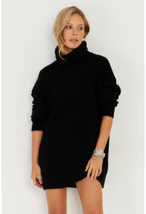 Kadın Siyah Balıkçı Yaka Triko Tunik KZ2504