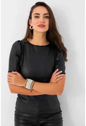 Kadın Siyah Balon Kol Sıvama Bluz TF35