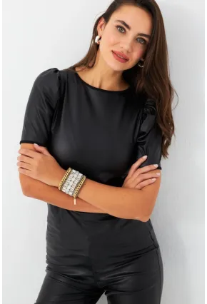 Kadın Siyah Balon Kol Sıvama Bluz TF35