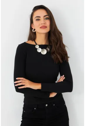 Kadın Siyah Basic Bluz RX449