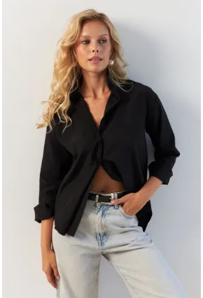 Kadın Siyah Basic Gömlek HNT02