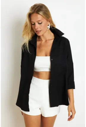 Kadın Siyah Basic Gömlek K1251