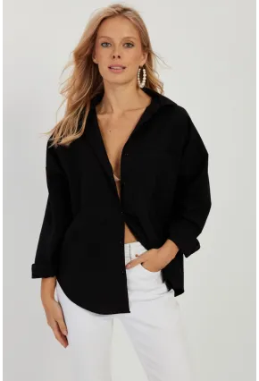 Kadın Siyah Basic Gömlek ZER403