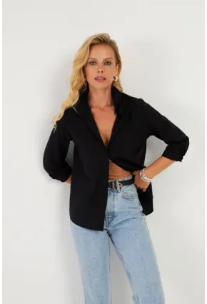 Kadın Siyah Basic Gömlek ZER411
