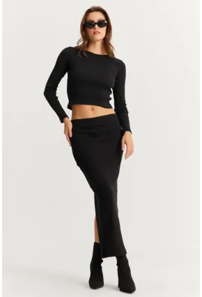 Kadın Siyah Basic Kaşkorse Alt- Üst Takım XL2042