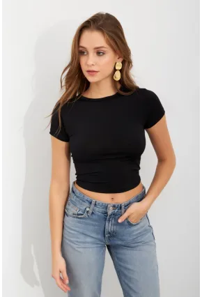 Kadın Siyah Basic Kısa Kollu Bluz UG2444