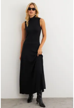 Kadın Siyah Basic Maxi Elbise TF29