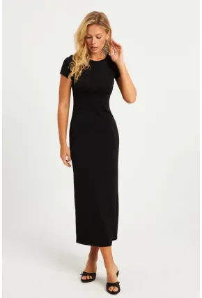 Kadın Siyah Basic Midi Elbise DMR261