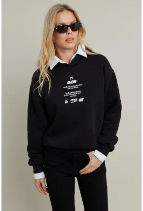 Kadın Siyah Baskılı Kapüşonlu Sweatshirt DY1451