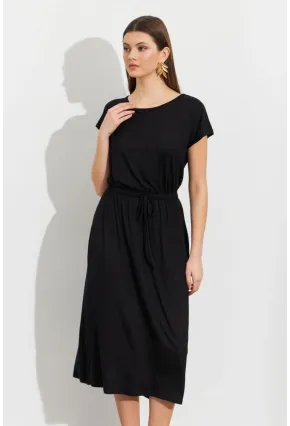 Kadın Siyah Beli Büzülebilir Midi Elbise MURO1193