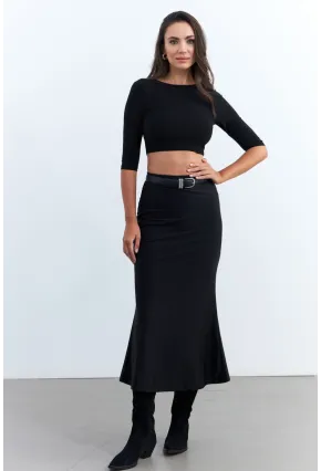 Kadın Siyah Beli Lastikli Etek FRY2235