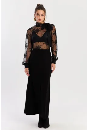 Kadın Siyah Beli Lastikli Evoze Maxi Etek EY2923