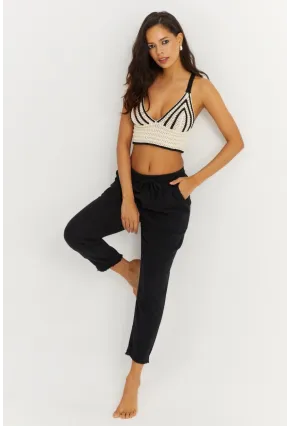 Kadın Siyah Beli Lastikli Muslin Pantolon İS3873