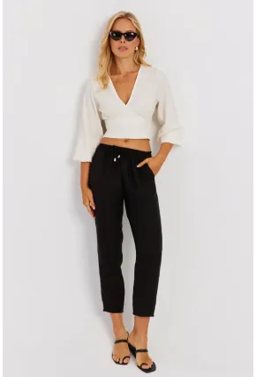 Kadın Siyah Beli Lastikli Pantolon GÇ161