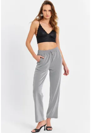 Kadın Siyah-Beyaz Beli Lastikli Çizgili Pantolon SE11