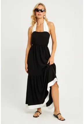 Kadın Siyah-Beyaz Bürümcük Volanlı Midi Elbise EY2836