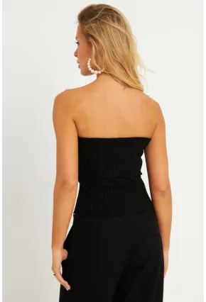 Kadın Siyah-Beyaz İkili Straplez Triko Bluz YV272