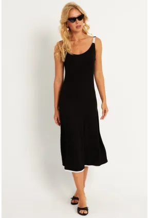 Kadın Siyah-Beyaz Kontrast Midi Elbise ST057