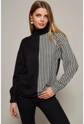 Kadın Siyah-Beyaz Yarım Balıkçı Kazayağı Desen Bluz Yİ2037