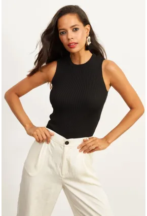 Kadın Siyah Bisiklet Yaka Triko Bluz YV91