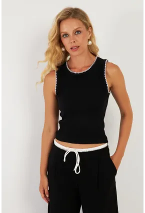 Kadın Siyah Biyeli Kaşkorse Bluz XL2023