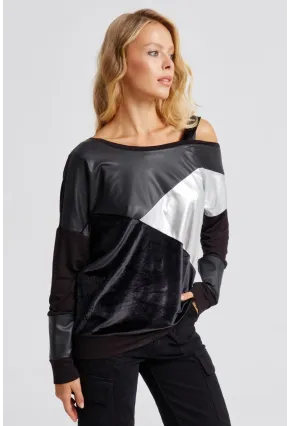 Kadın Siyah Bloklu Bluz ST825