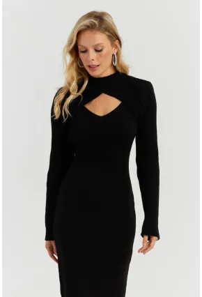 Kadın Siyah Bolerolu Triko Maxi Elbise YZ558