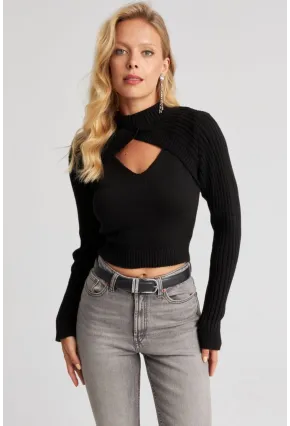 Kadın Siyah Bolerolu Triko Takım YZ524