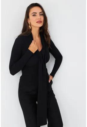 Kadın Siyah Boyun Bağlamalı Kaşkorse Bluz EY2986