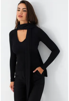 Kadın Siyah Boyun Bağlamalı Kaşkorse Bluz EY2986