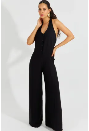 Kadın Siyah Boyundan Bağlamalı Gipeli Salaş Tulum BK1660