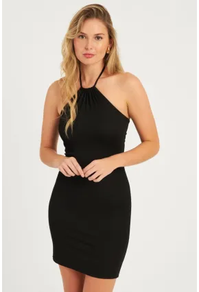 Kadın Siyah Boyundan Bağlamalı Mini Elbise CG344