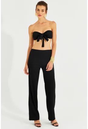 Kadın Siyah Büstiyerli Pantolon Takım YEL221225