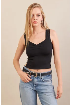 Kadın Siyah Büzgülü Bluz FLU325