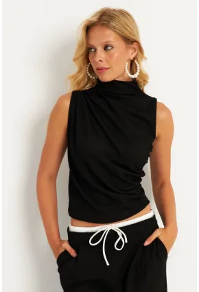 Kadın Siyah Büzğülü Bluz HC1452