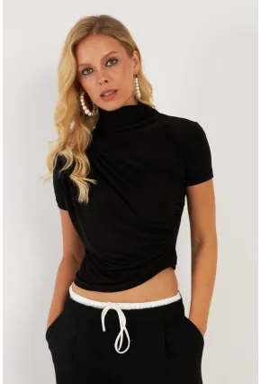 Kadın Siyah Büzgülü Bluz LPP1287