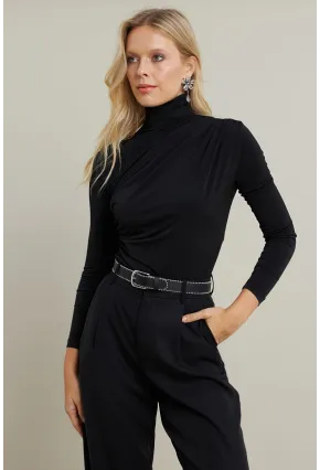Kadın Siyah Büzgülü Bluz MDMR358
