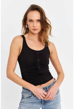 Kadın Siyah Büzgülü Bluz RLO117