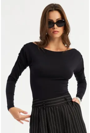 Kadın Siyah Büzgülü Bluz SE2