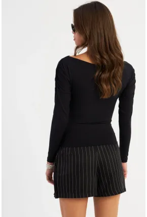 Kadın Siyah Büzgülü Bluz SE2