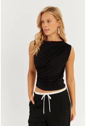 Kadın Siyah Büzgülü Bluz YZ625